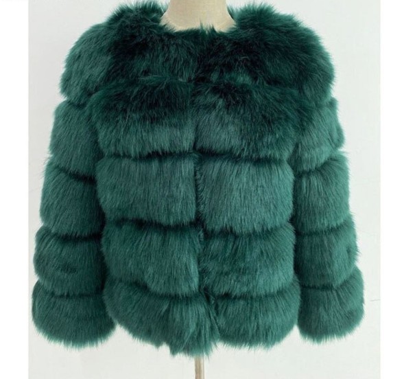Damen-Winterjacke aus Kunstfell dunkelgrün XL