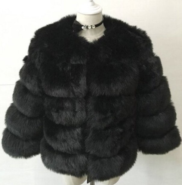 Damen-Winterjacke aus Kunstfell schwarz S