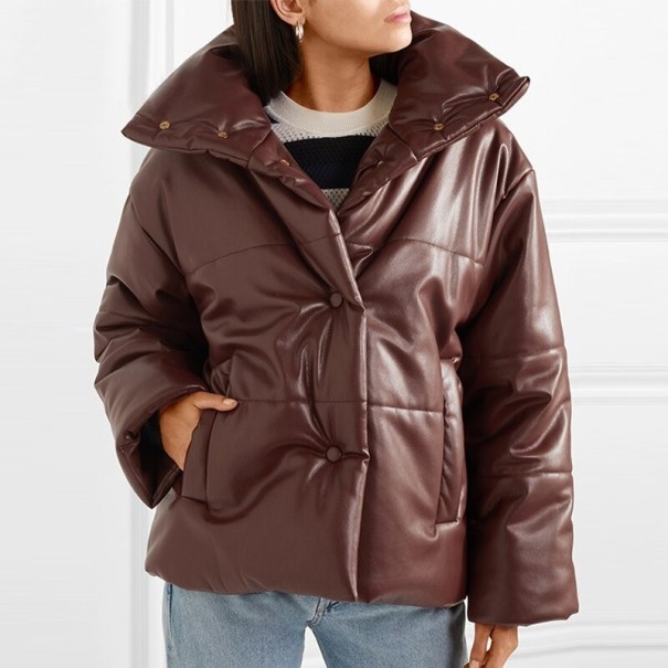 Damen-Winterjacke aus Kunstleder dunkelbraun S