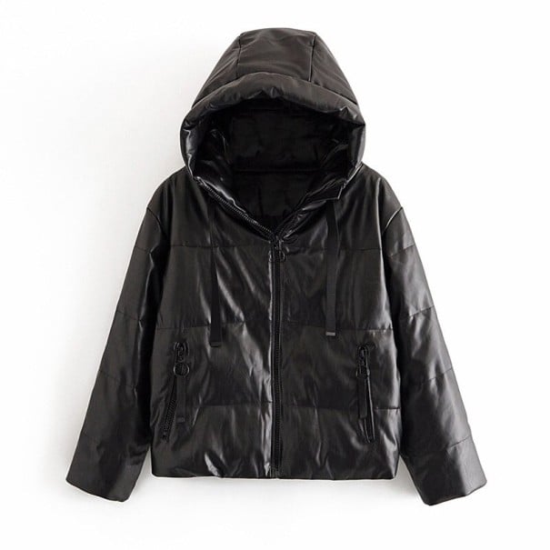 Damen-Winterjacke aus Kunstleder P1794 schwarz XS