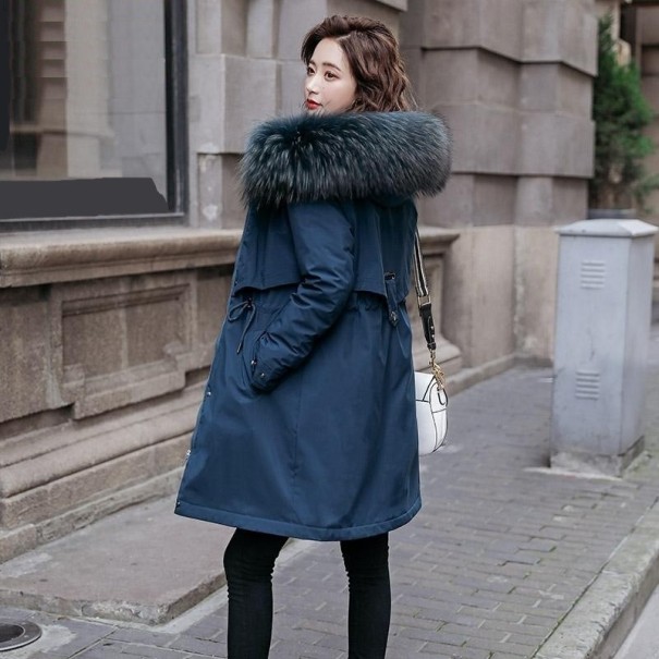 Damen Winterjacke mit Fell P1658 dunkelblau S