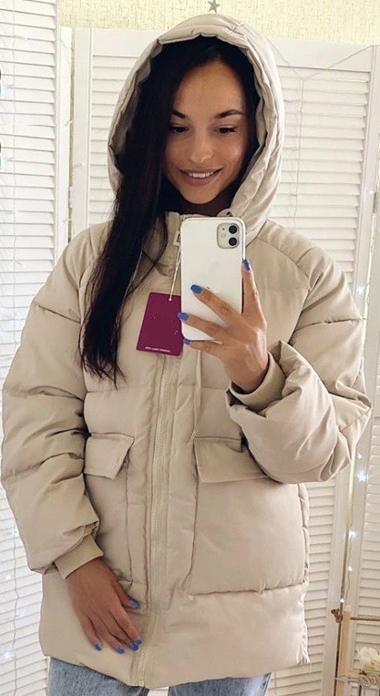 Damen-Winterjacke mit Kapuze beige L