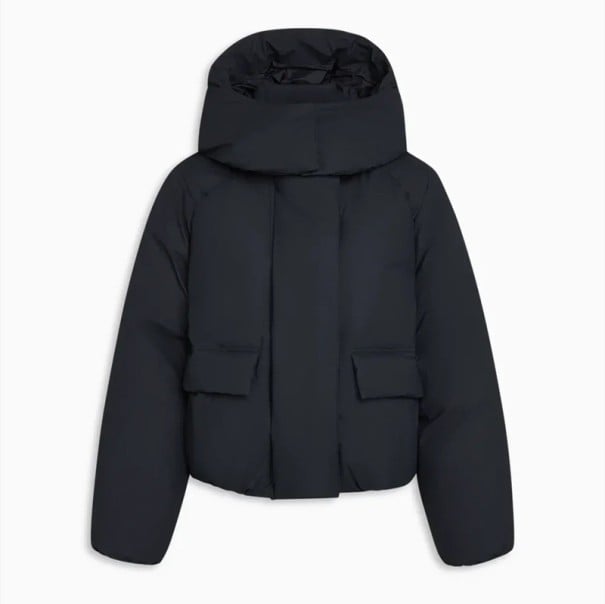 Damen Winterjacke mit Kapuze und hohem Kragen Warme Baumwoll-Polyester-Jacke mit Reißverschluss und Taschen Bequemer Schnitt Stilvolle schwarz S