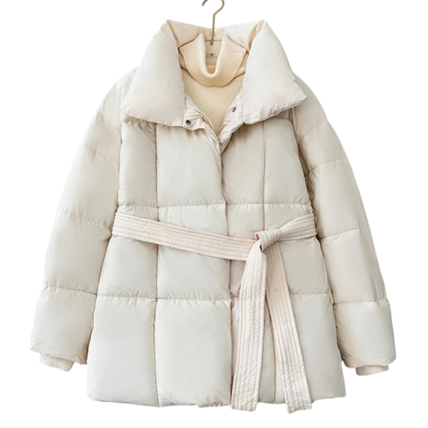 Damen Winterjacke Mit Reißverschluss und Druckknöpfen Kragen Zugband in der Taille Polyester Baumwolle Warmer Wintermantel Elegante bequeme Jacke für kalte Tage beige XXL