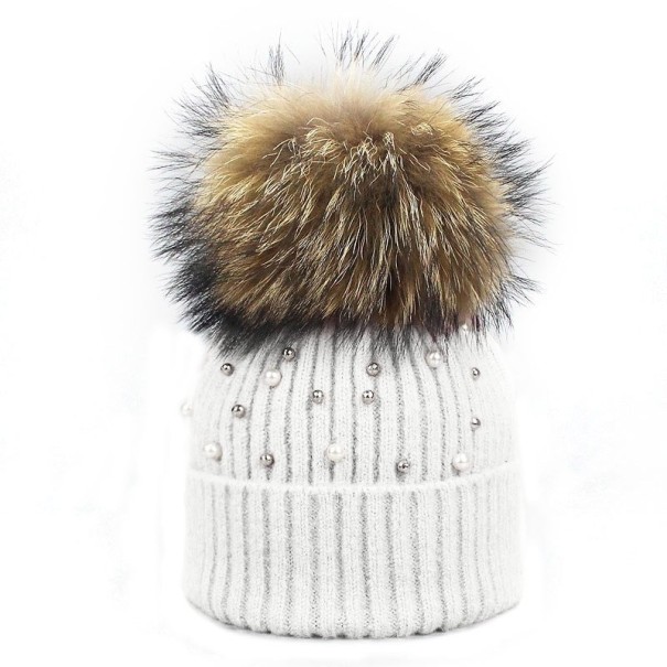 Damen-Wintermütze mit Perlen weiß