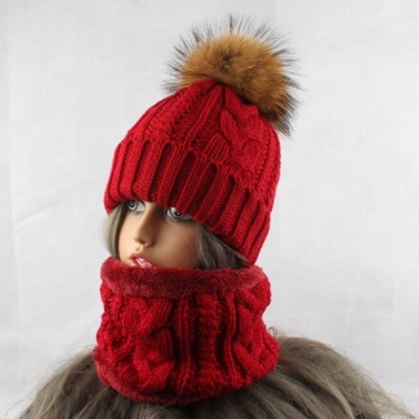 Damen-Wintermütze mit Schlauchschal weinrot S