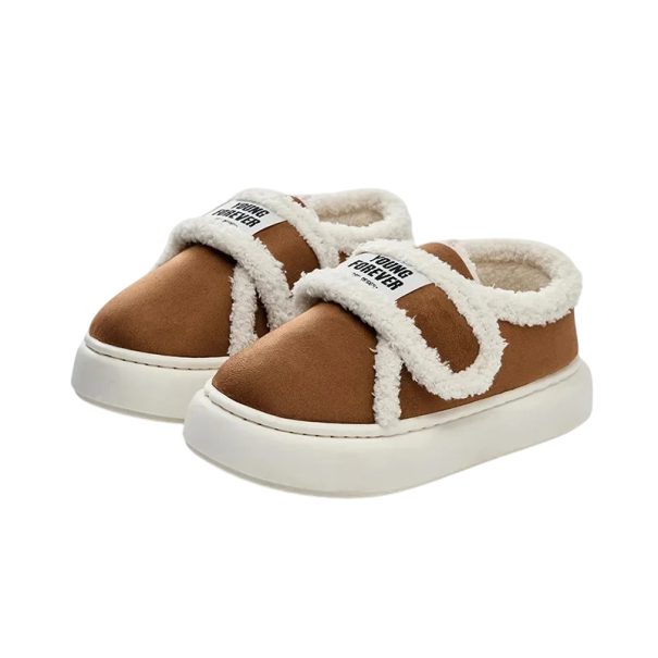 Damen Winterpantoffeln mit Fellfutter Klettverschluss Feste rutschfeste Sohle Stilvolle Hausschuhe Moderne warme Schuhe khaki 38-39