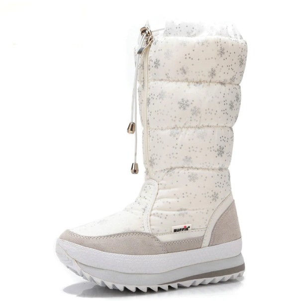 Damen-Winterstiefel mit Schneeflocken-Print J1191 weiß 39
