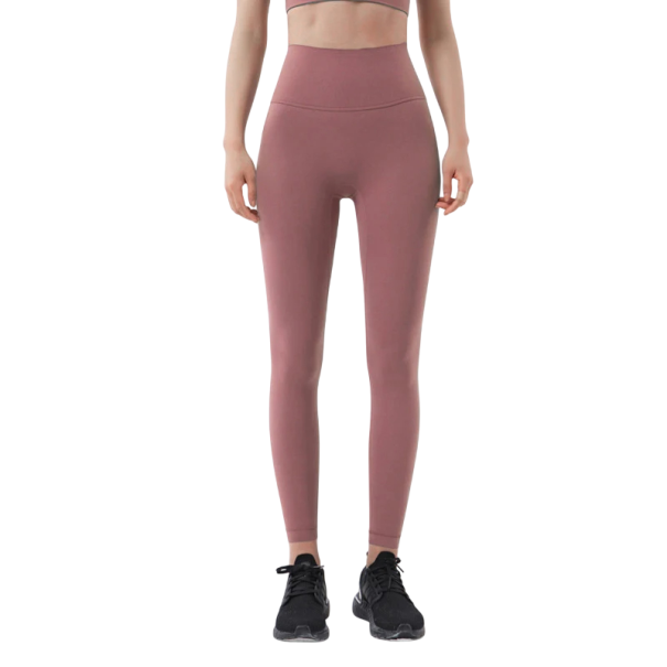Damen-Yoga-Leggings aus Nylon für das Fitnessstudio, bequeme Fitness-Leggings mit hoher Taille, elastische, atmungsaktive Sporthose altrosa M