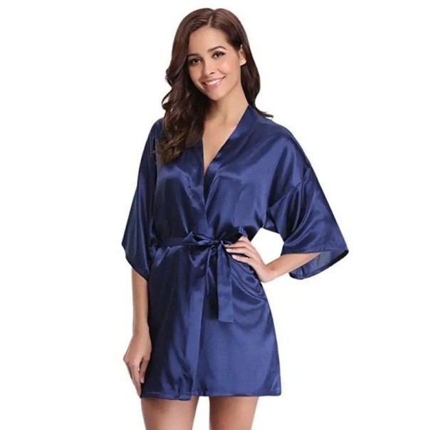 Damenbademantel aus Seidenimitat Leichter eleganter Bademantel mit Bindeband in der Taille aus feinem Polyester für angenehmen Hausgebrauch und Entspannung dunkelblau L