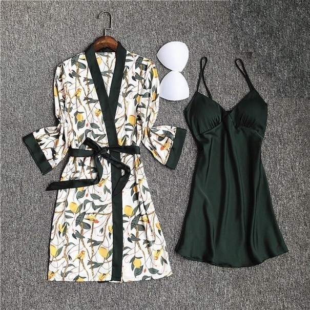 Damenbademantel und Nachthemd P2676 dunkelgrün XS