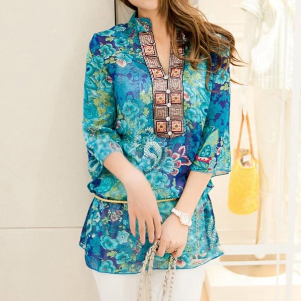 Damenbluse mit Blumenmuster Sara blau XXL