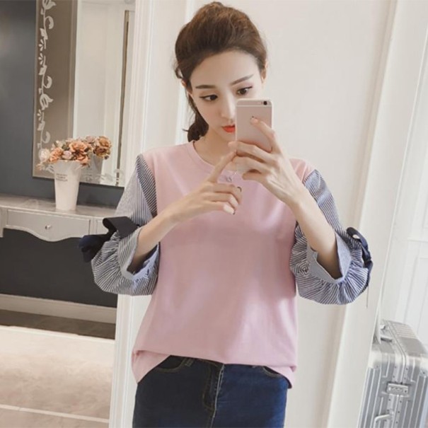 Damenbluse mit gestreiften Ärmeln rosa L