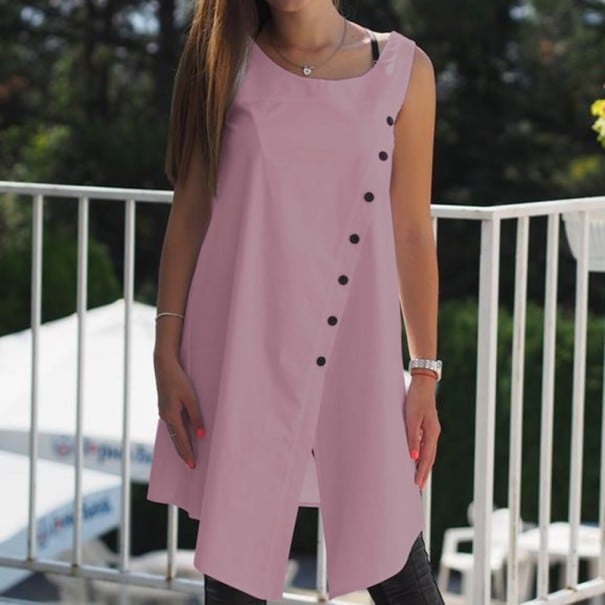 Damenbluse mit modischem Schlitz rosa 4XL
