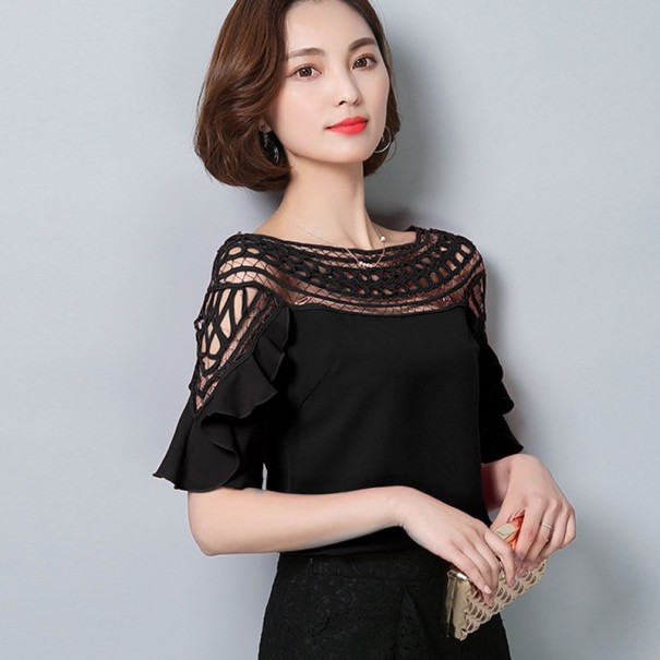 Damenbluse mit Perforationen schwarz XL