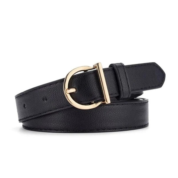 Damengürtel aus PU-Leder 105 x 2,3 cm Eleganter Gürtel mit Metallschnalle Stilvoller schmaler Gürtel für Kleider Hosen Röcke Alltags schwarz