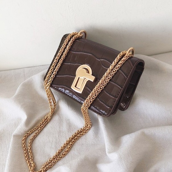 Damenhandtasche mit Krokodilledermuster M1425 dunkelbraun S
