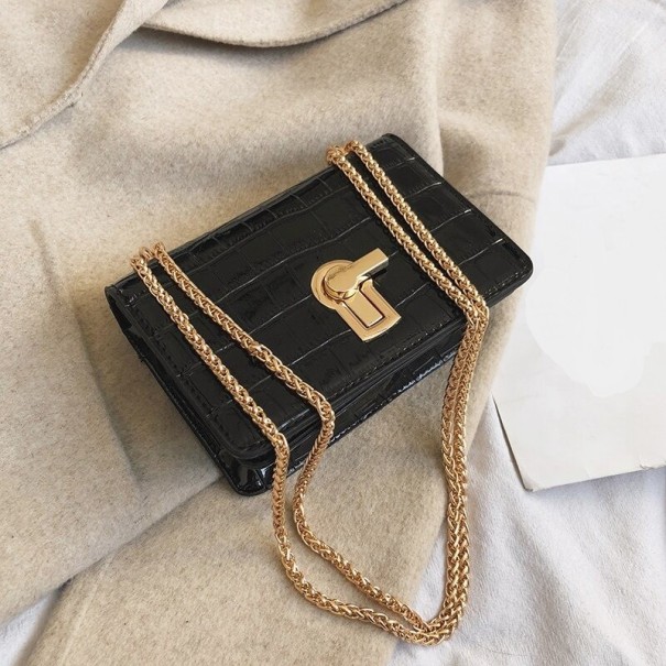 Damenhandtasche mit Krokodilledermuster M1425 schwarz L