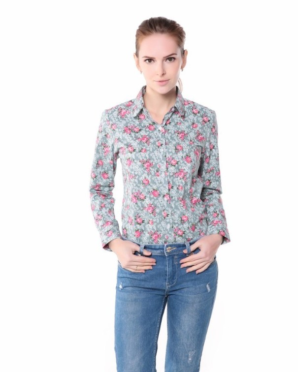 Damenhemd mit Blumenmuster - Grau J3329 3XL