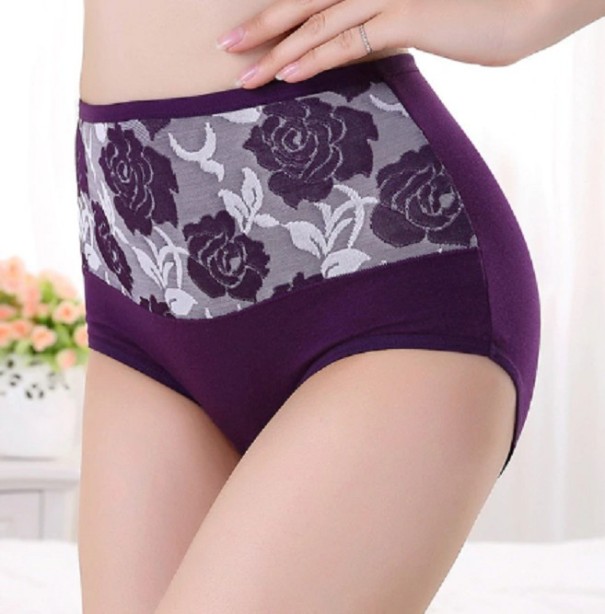 Damenhöschen mit Blumen an der Taille dunkelviolett S