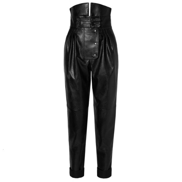 Damenhose aus Kunstleder mit hohem Bund schwarz S