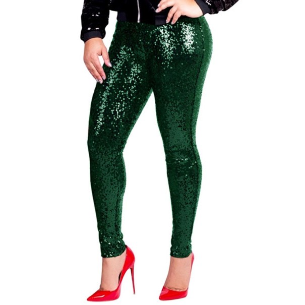 Damenhose mit Pailletten grün M
