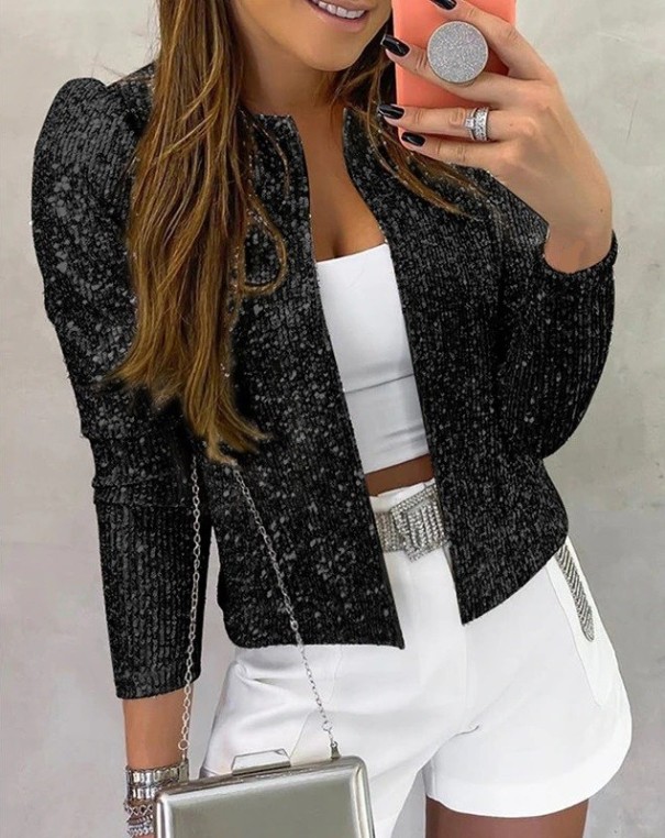 Damenjacke mit Pailletten P1402 schwarz L