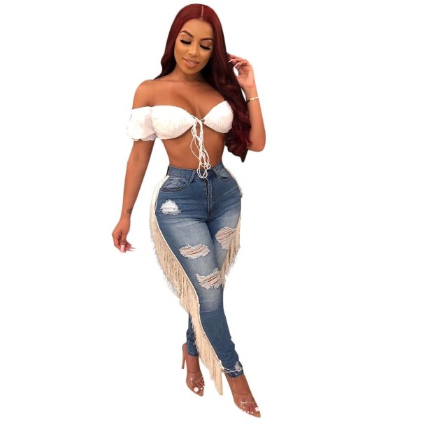 Damenjeans mit Fransen dunkelblau XS
