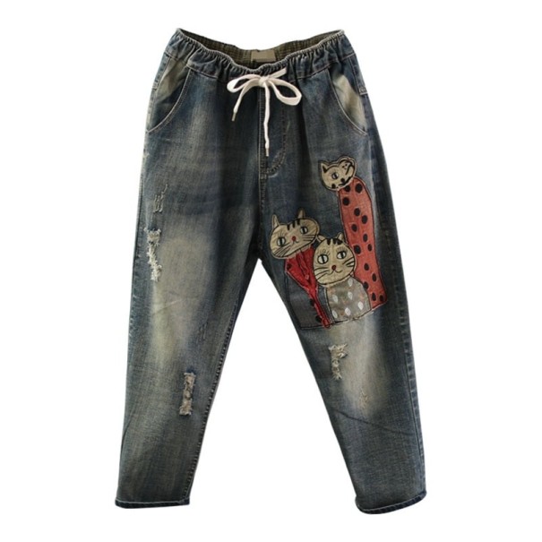 Damenjeans mit Katzenstickerei S