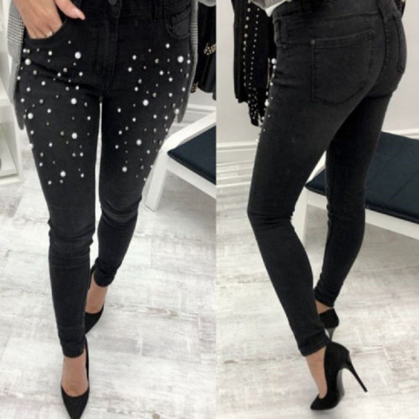 Damenjeans mit Perlen schwarz 30