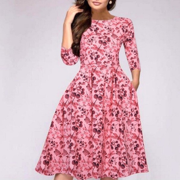 Damenkleid mit Blumenmuster P1137 rosa 3XL