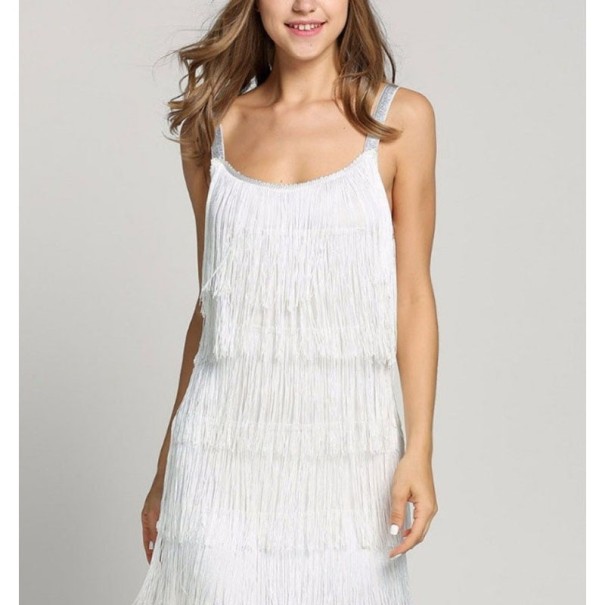 Damenkleid mit Fransen weiß XS