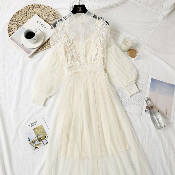 Damenkleid mit Rosen beige M