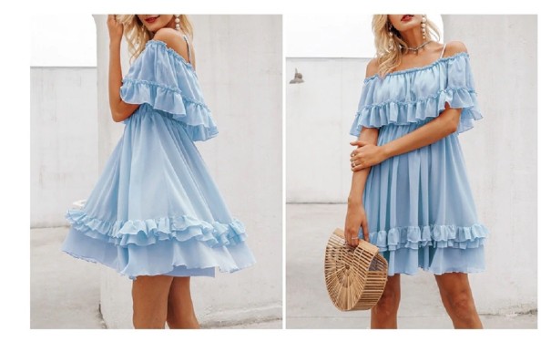 Damenkleid mit Rüschen blau M