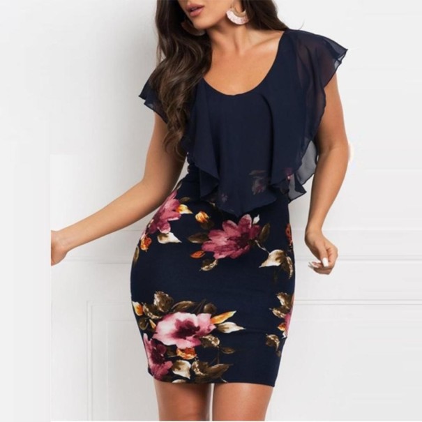 Damenkleid mit Rüschen dunkelblau M