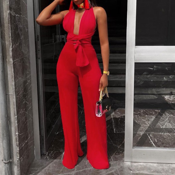 Damenoverall mit tiefem Ausschnitt und Bindeband rot XL