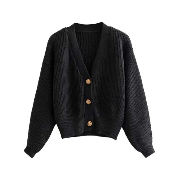 Damenpullover mit Knöpfen schwarz S
