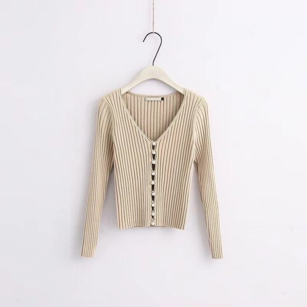 Damenpullover mit Perlen G308 khaki S