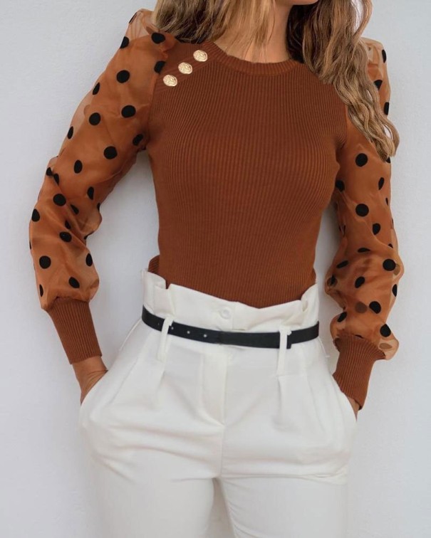 Damenpullover mit Punkten A2939 braun S