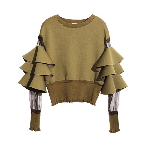 Damenpullover mit Rüschen khaki M