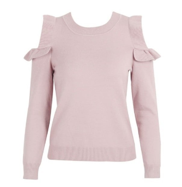 Damenpullover mit Rüschenschlitzen an den Schultern J2449 rosa S