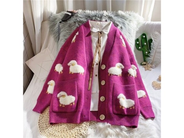 Damenpullover mit Schaf dunkelrosa XS