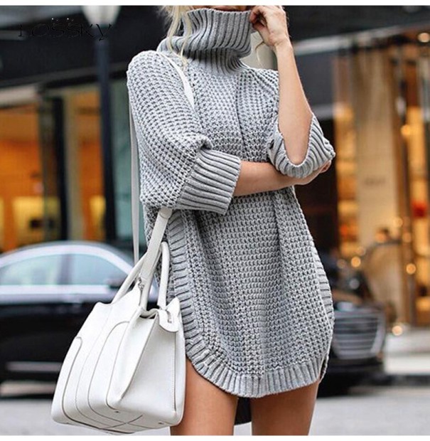 Damenpullover mit Schlitz grau S