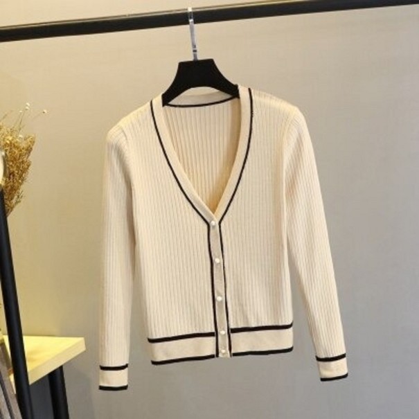 Damenpullover mit Streifen und Knöpfen beige L