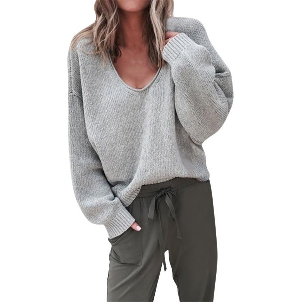 Damenpullover mit tiefem Ausschnitt grau S
