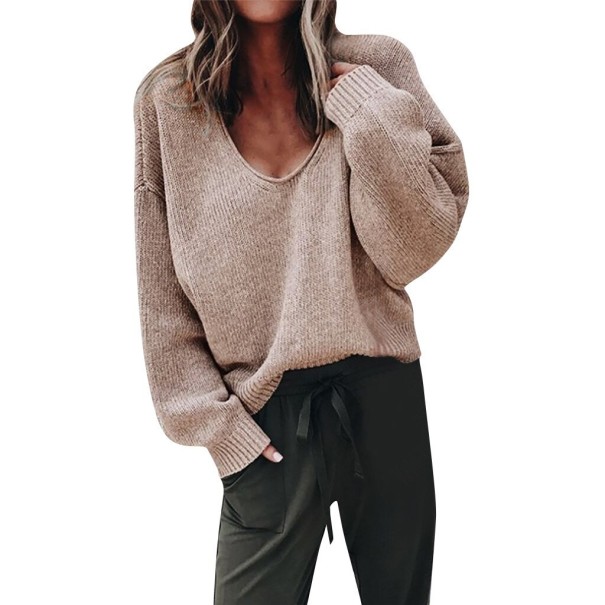 Damenpullover mit tiefem Ausschnitt hellbraun S