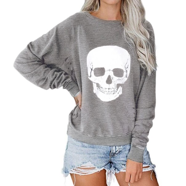 Damenpullover mit Totenkopf grau M