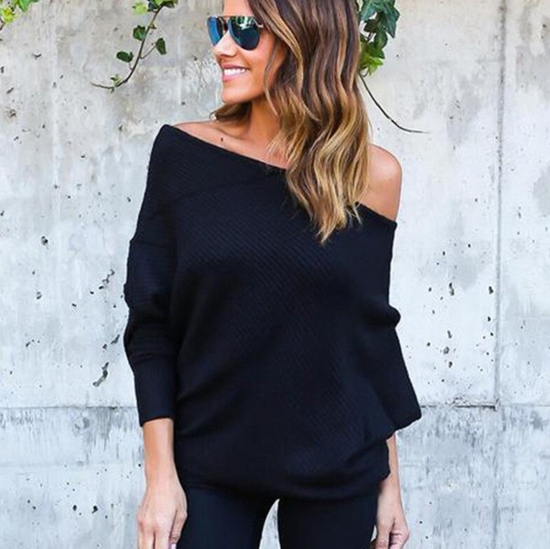 Damenpullover mit überschnittener Schulter schwarz XS