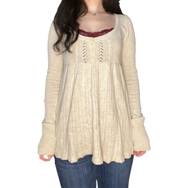 Damenpullover mit V-Ausschnitt Halber Knopfverschluss Langarm Einfarbiger eleganter Top Verschiedene Farben Polyester Baumwolle L