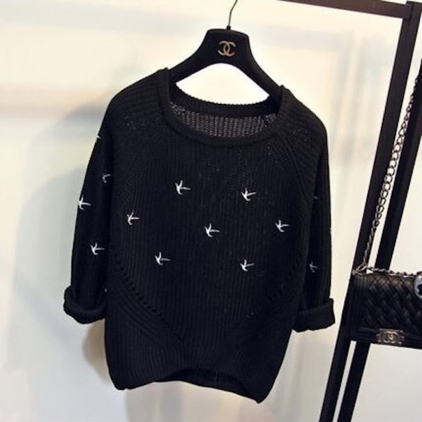 Damenpullover mit Vogelmotiv schwarz S